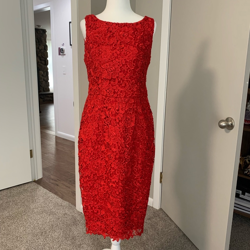 Australian REVIEW red lace sheath dress size US 4